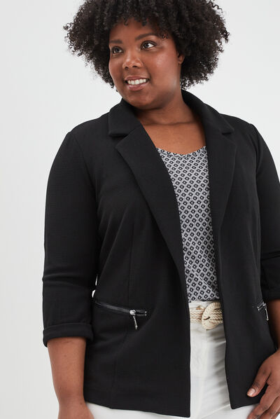 Veste ajustée manches 3/4 noir femme grande taille