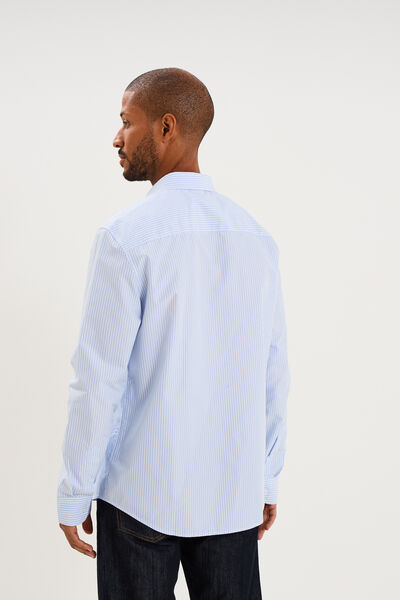 Chemise col italien manches longues bleu ciel homme