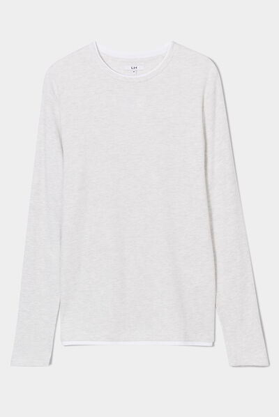 T-shirt col rond manches longues ecru homme