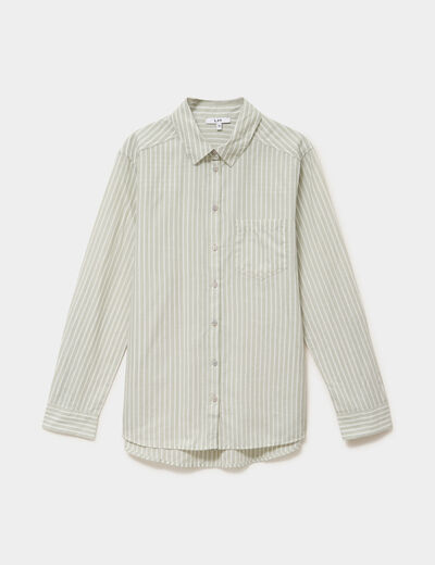 Chemise manches ajustables 1 poche coton vert clair femme