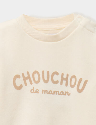 Sweat col rond manches longues ecru b&eacute;b&eacute; gar&ccedil;on