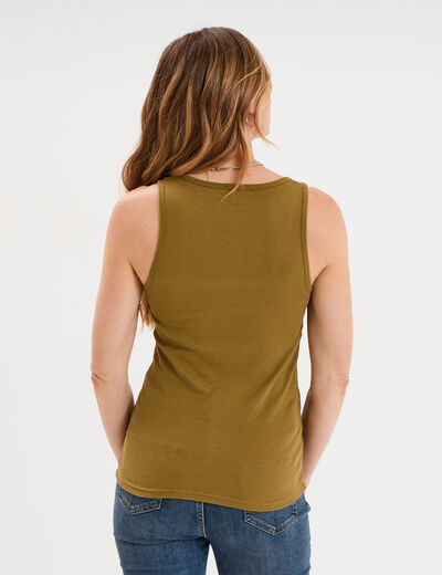 Débardeur col rond côtelé coton vert kaki femme