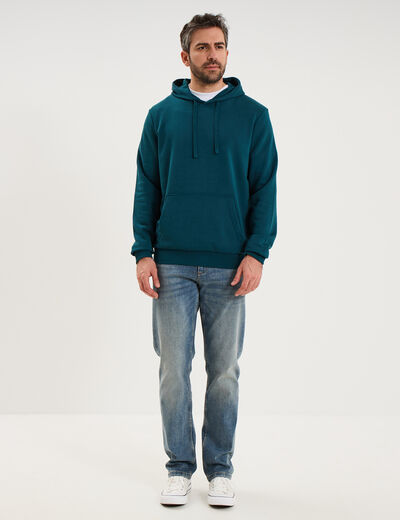 Sweat molleton &agrave; capuche hoodie bleu canard homme