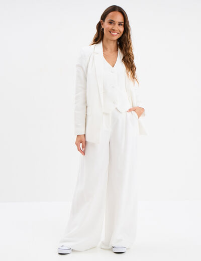 Pantalon large avec pinces blanc femme