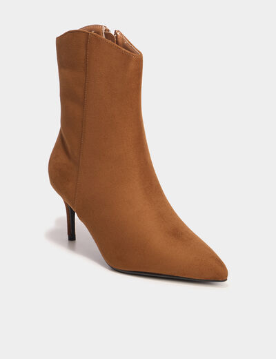 Boots &agrave; talons aiguilles 4 cm marron femme