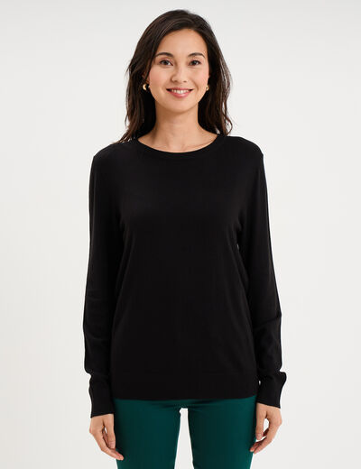 Pull col rond manches longues noir femme