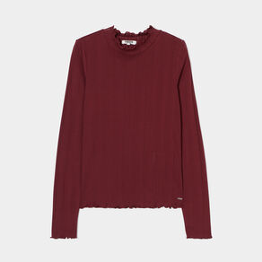 t shirt cotele col montant coton creeks bordeaux femme T-shirt côtelé col montant coton Creeks bordeaux femme