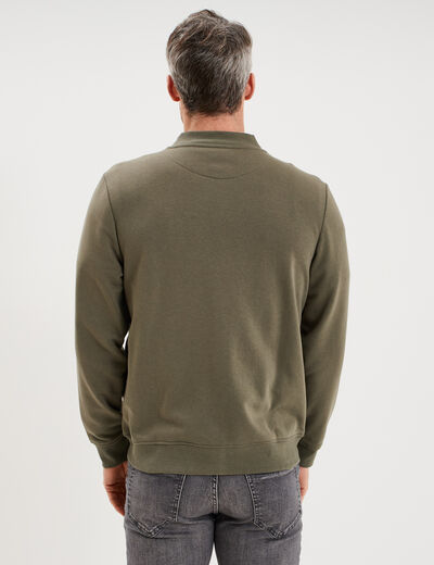 Gilet molletonn&eacute; zipp&eacute; col teddy vert kaki homme