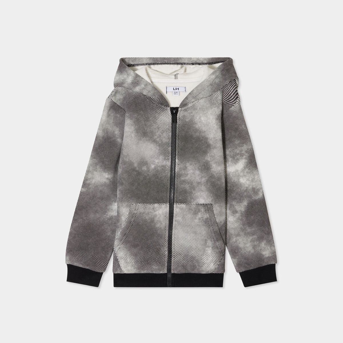 Sweat zipp&eacute; &agrave; capuche imprim&eacute; molleton noir gar&ccedil;on