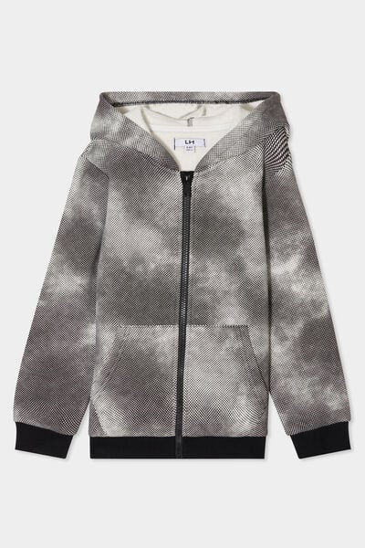 Sweat zipp&eacute; &agrave; capuche imprim&eacute; molleton noir gar&ccedil;on