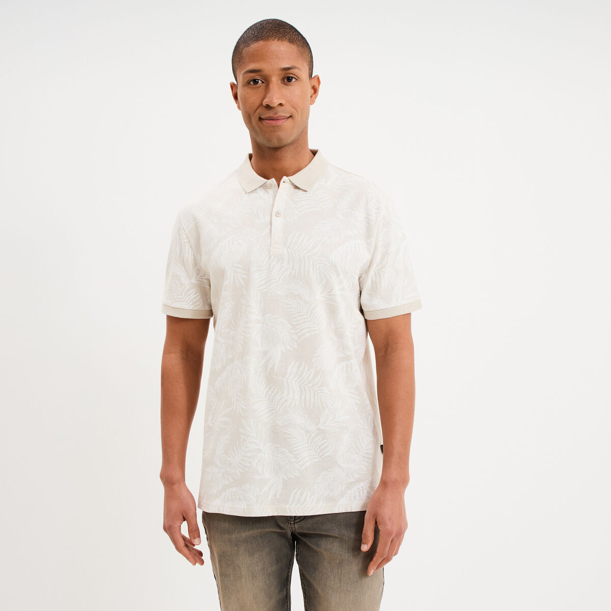Polo jersey droit manches courtes coton gris homme