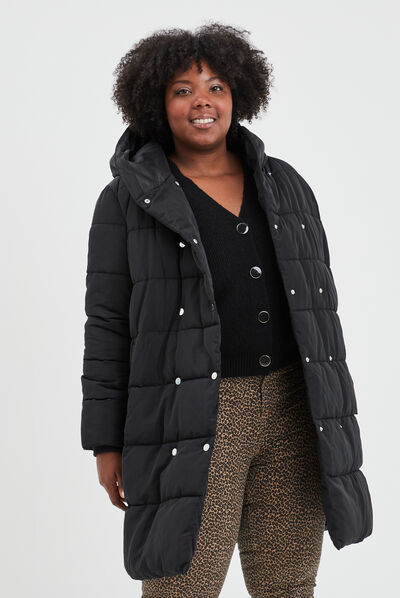 Manteau matelassé col montant châle noir femme grande taille