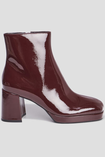 Bottines plateformes vernies à talons bordeaux femme