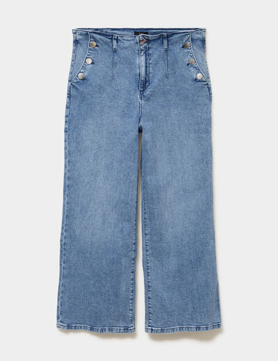 Jean large 7/8&egrave;me &agrave; pont denim triple stone femme grande taille