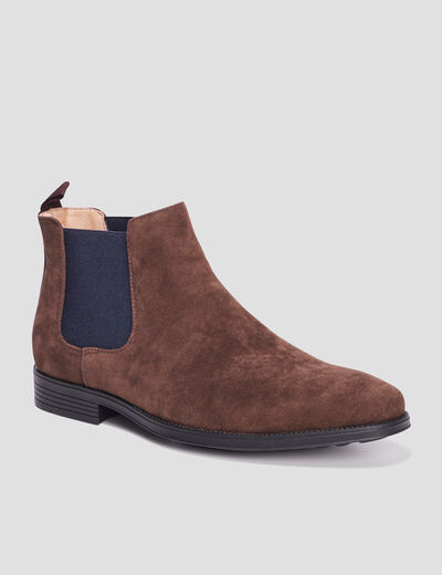 Bottines chelsea effet su&eacute;dine marron fonc&eacute; homme