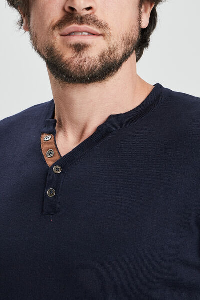 Pull manches longues bleu marine homme