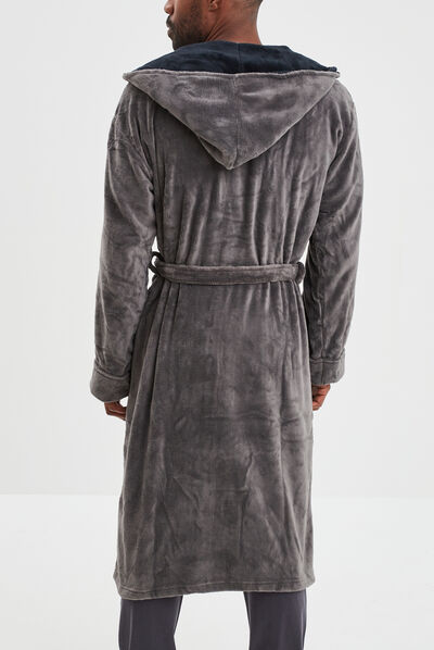 Peignoir long col châle gris foncé homme