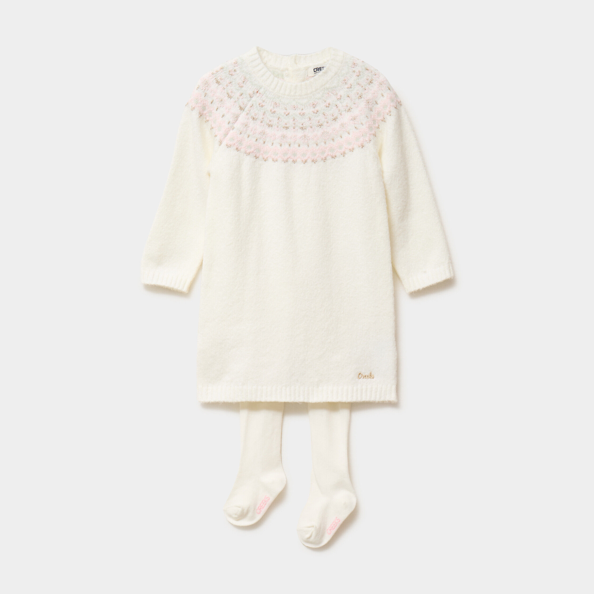 Ensemble robe-pull et collants blanc bébé fille CREEKS