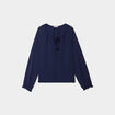 Blouse col v avec cordons à pampilles bleu marine femme