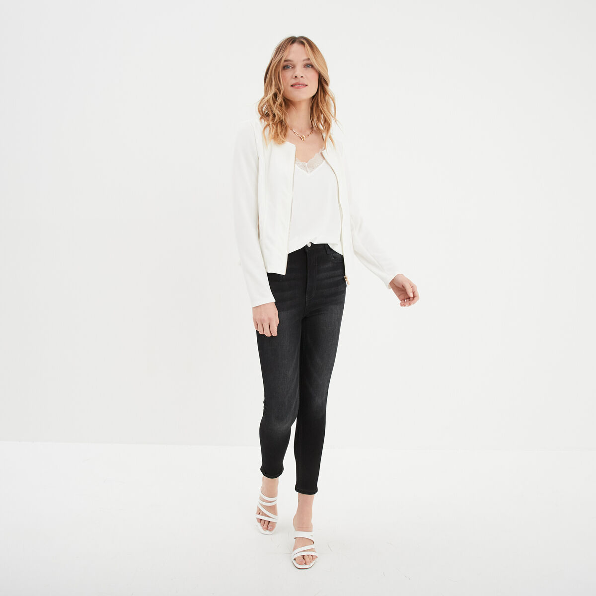 Jeans skinny 7/8ème denim noir femme