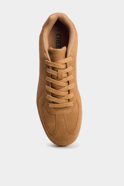 Tennis basses &agrave; lacets effet su&eacute;dine marron clair homme