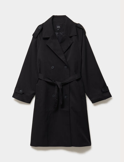 Trench long ceintur&eacute; noir femme