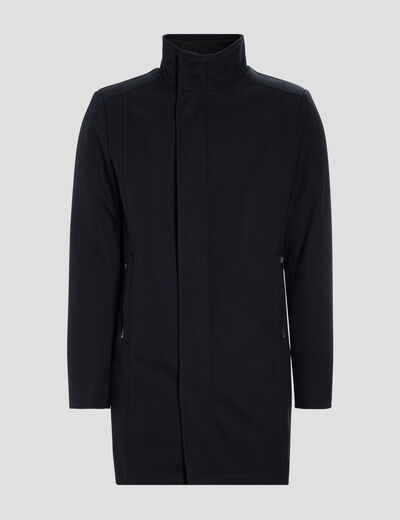 Manteau mi-long col montant bleu marine homme