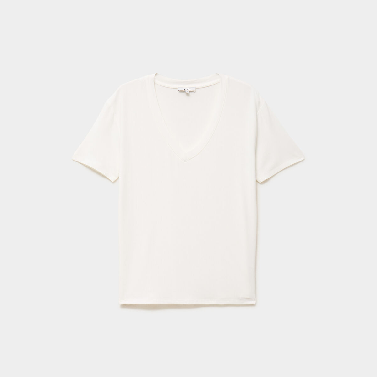 T-shirt fluide col en V manches courtes blanc femme