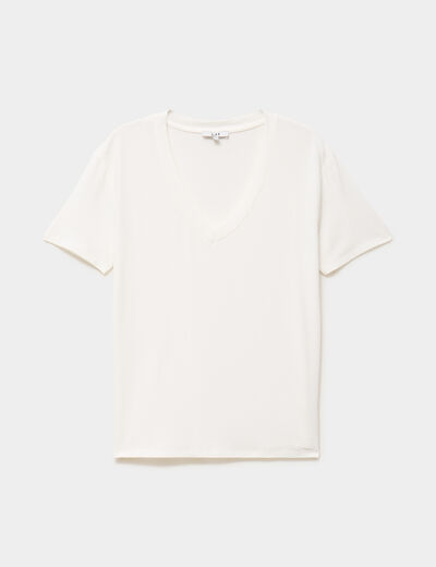 T-shirt fluide col en V manches courtes blanc femme