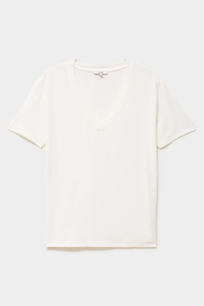 T-shirt fluide col en V manches courtes blanc femme