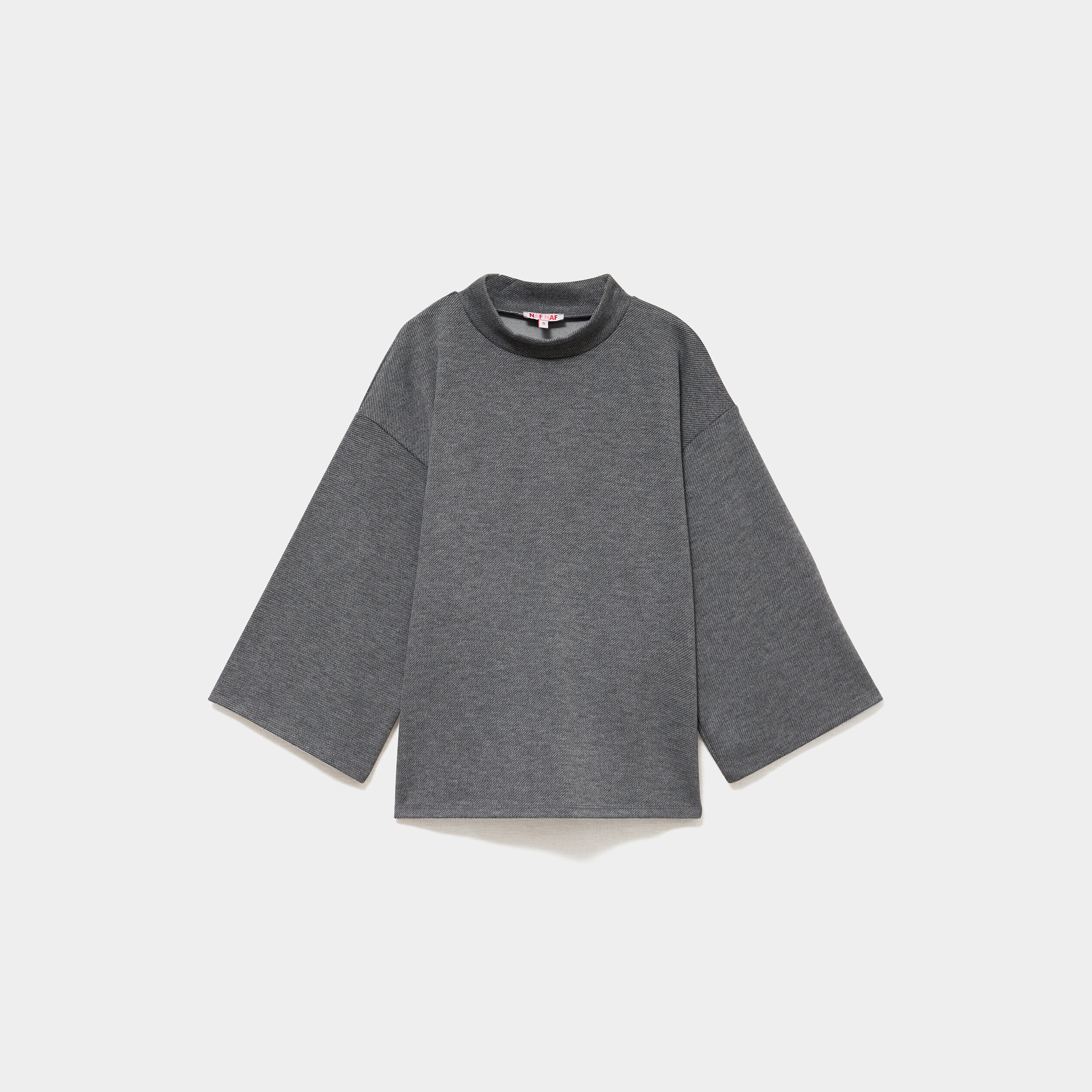 Top oversize col montant manches 3/4 gris foncé femme