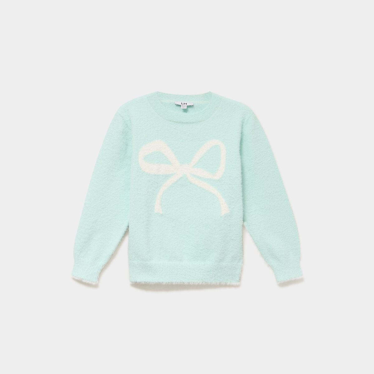 Pull effet duveteux manches longues bleu turquoise fille