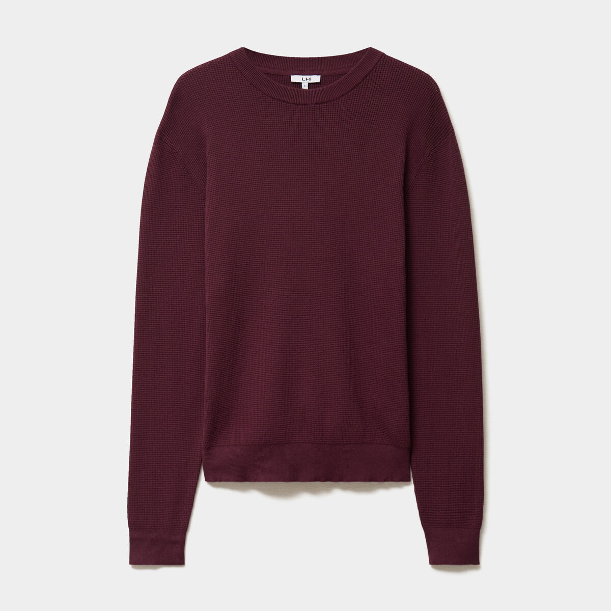 Pull en maille textur&eacute;e col rond prune homme