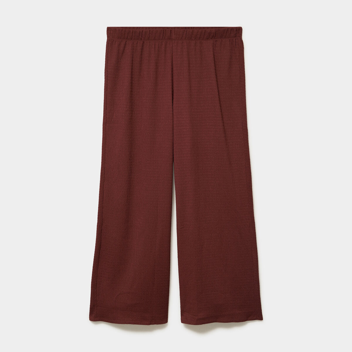 Pantalon effet gaufr&eacute; fluide bordeaux femme grande taille