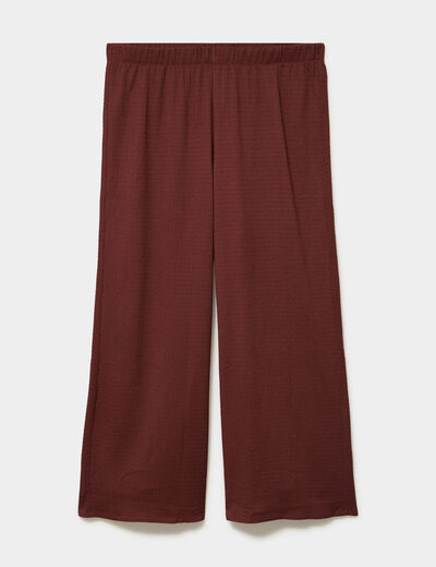 Pantalon effet gaufr&eacute; fluide bordeaux femme grande taille