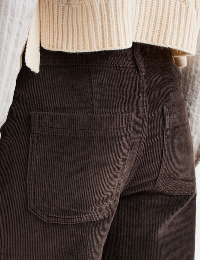 Pantalon effet velours flare 7/8&egrave;me marron fonc&eacute; femme