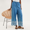 Pantalon avec broderie taille haute denim double stone femme