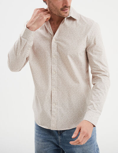 Chemise droite imprim&eacute;e manches longues beige homme