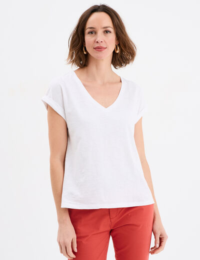 T-shirt dos dentelle brodée coton blanc femme