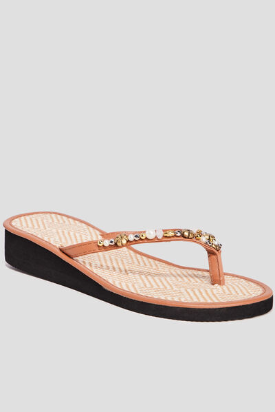 Tongs avec perles noir femme