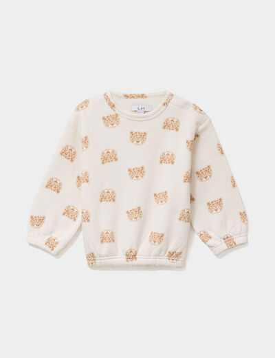 Sweat molletonn&eacute; manches longues ecru b&eacute;b&eacute; fille