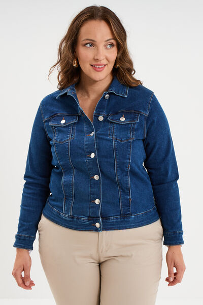 Veste courte en jean boutonn&eacute;e denim stone femme grande taille