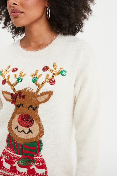 Pull de No&euml;l lumineux &agrave; sequins ivoire femme