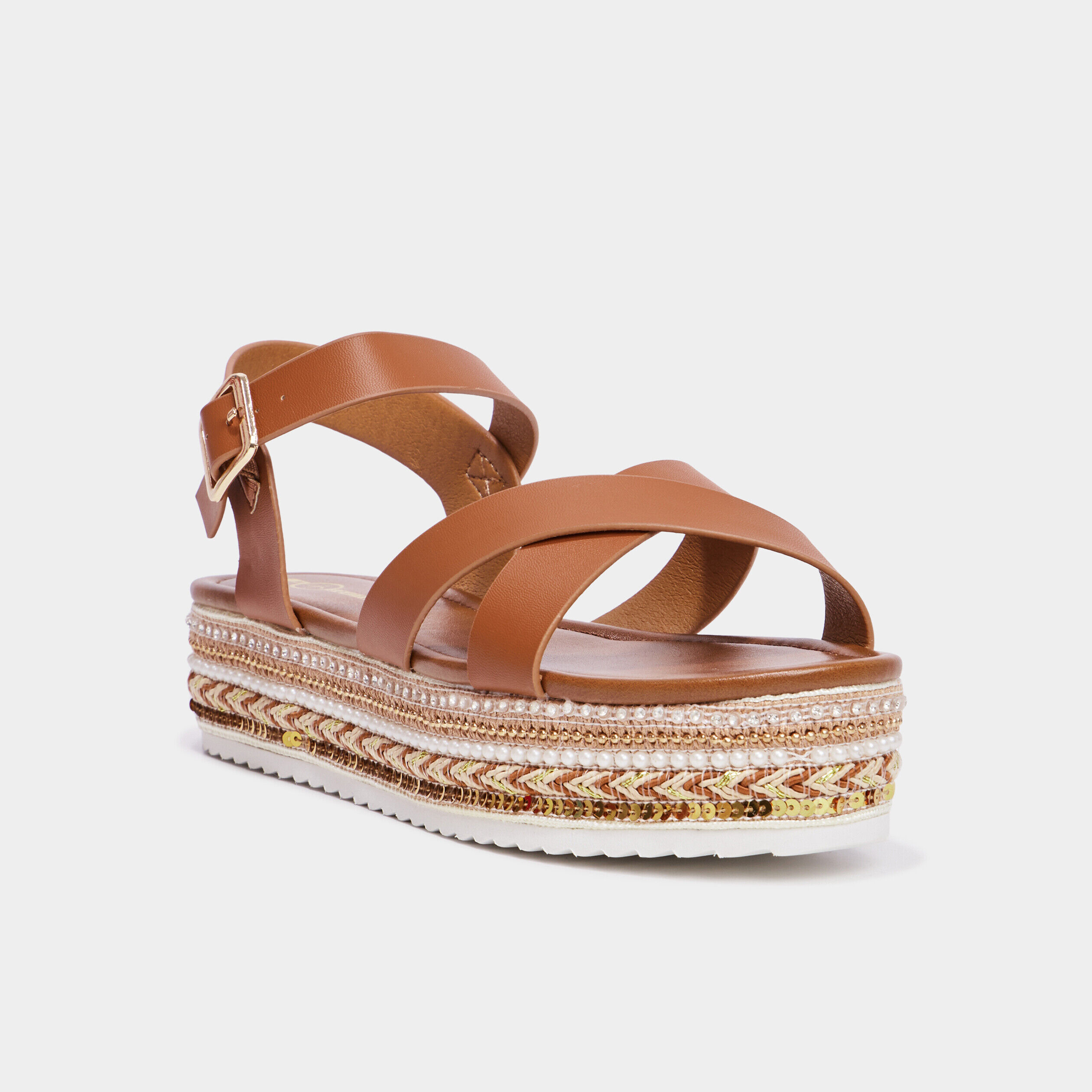 Sandales plateformes détails bijoux marron femme MOSQUITOS