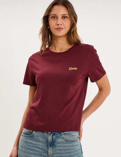 T-shirt col rond manches courtes violet fonc&eacute; femme