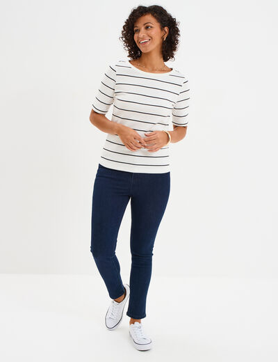 Jeans skinny taille haute cropped denim brut femme