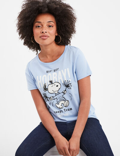 T-shirt manches courtes coton Snoopy bleu femme