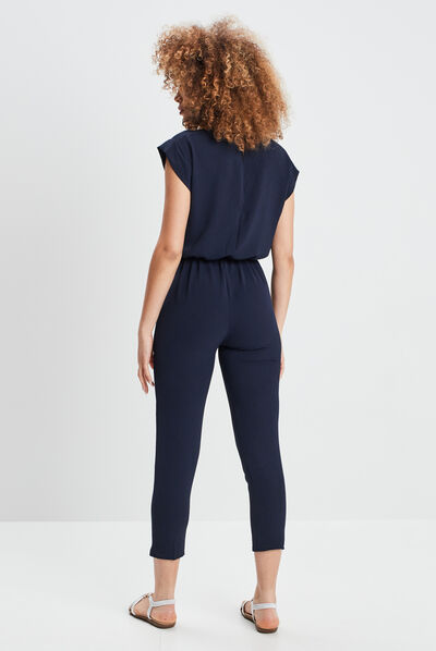 Combinaison pantalon ceinturée bleu marine femme