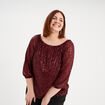 Blouse &agrave; sequins col bardot manches 3/4 rouge fonc&eacute; femme grande taille
