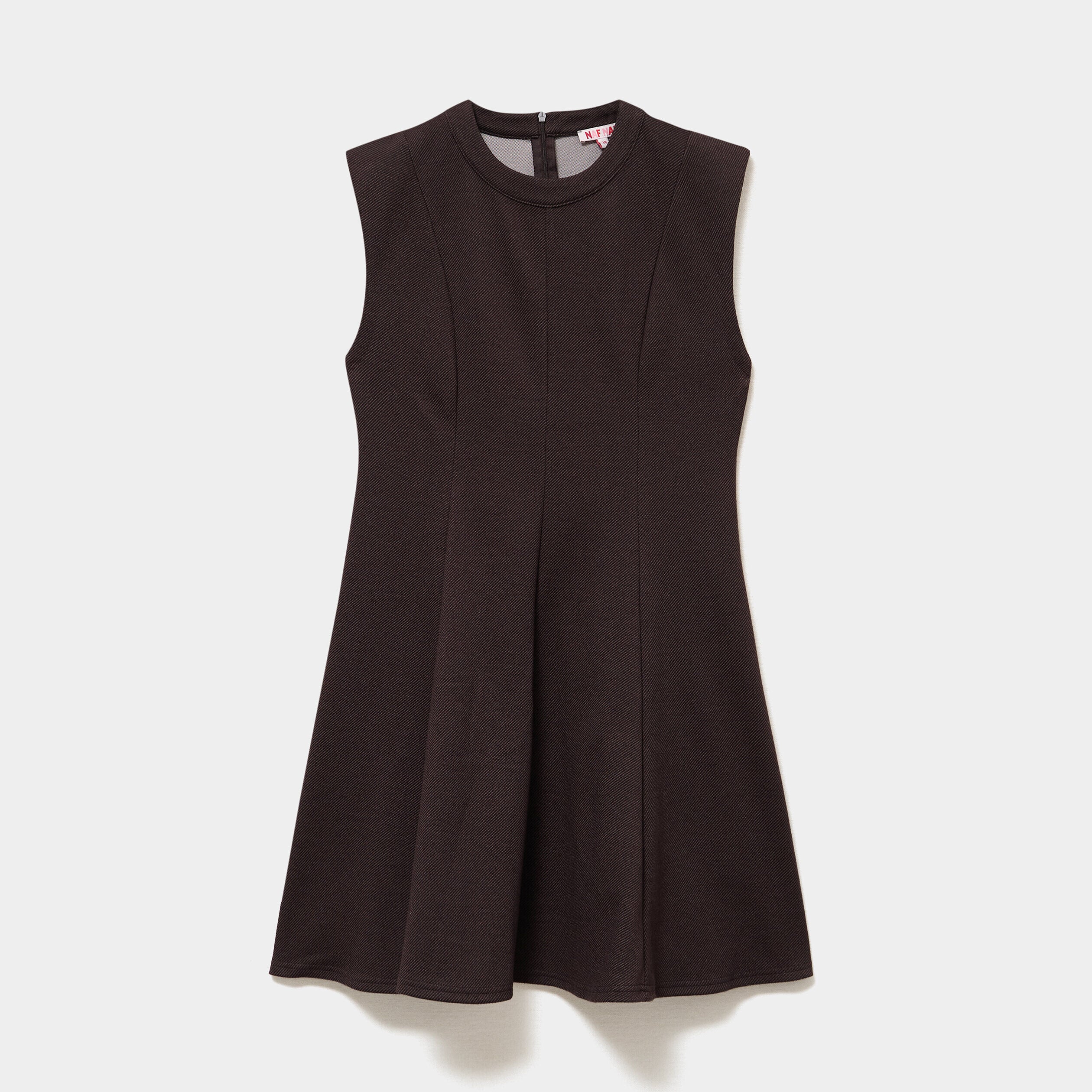 Robe courte trapèze sans manches marron foncé femme